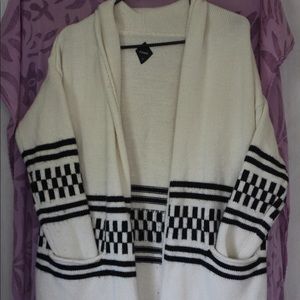 THRILLS chunky cardigan sweater, checkered B&W